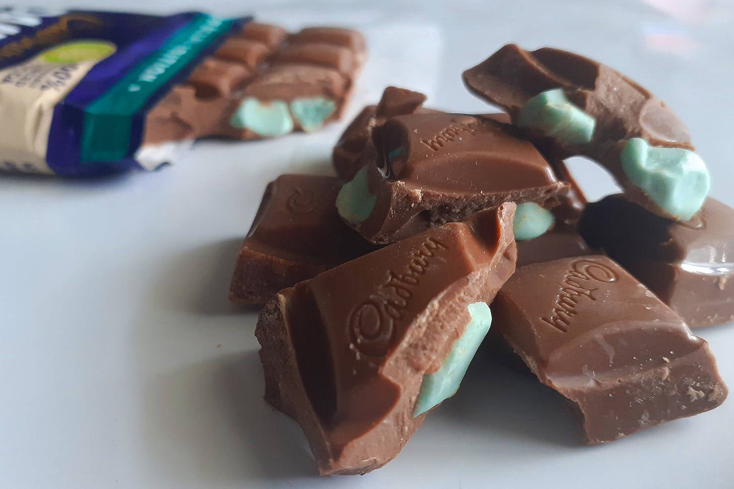 A broken up bar of snifters chocolate.